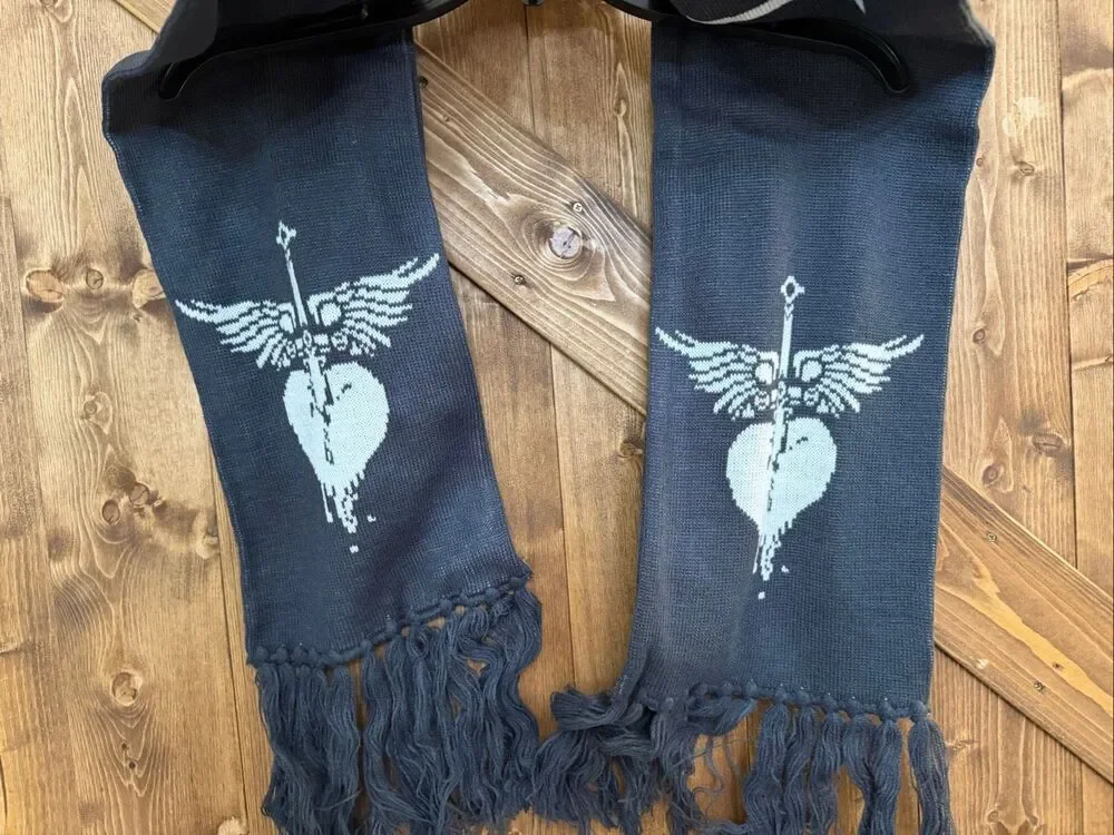 Bon Jovi Black & White Logo Fringe Scarf Rock Band (9155)